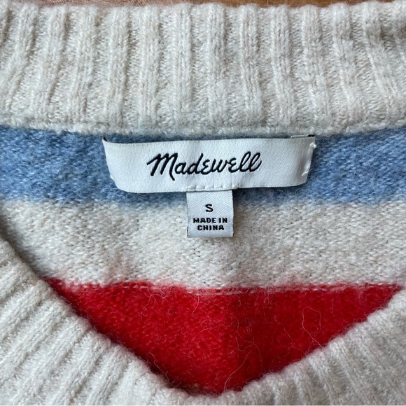 Madewell Balloon Sleeve Striped Crew Neck Sweater Coziest Yarn Payton Pullover - Picture 6 of 12